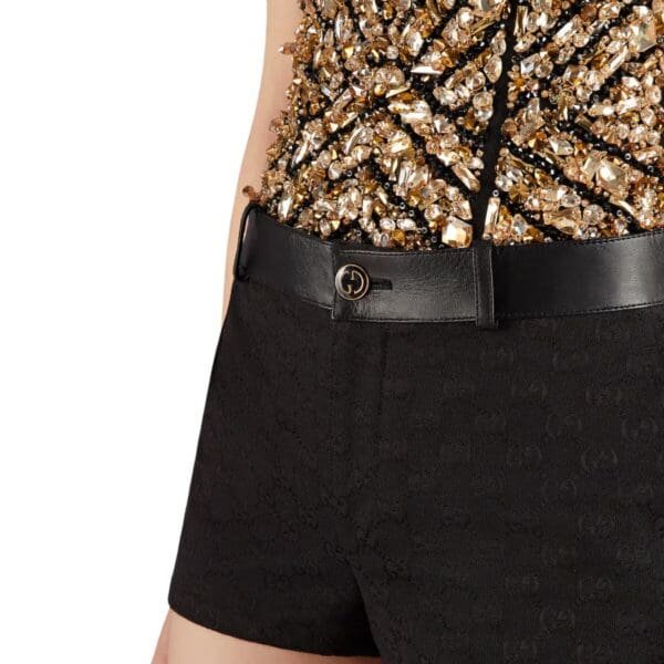 GUCCI GG CANVAS AND LEATHER SHORTS