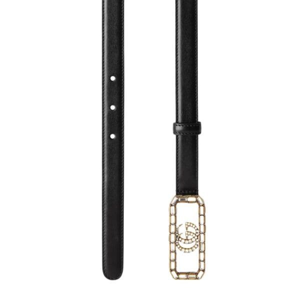 GUCCI THIN BELT WITH CRYSTAL DOUBLE G BUCKLE IN BLACK - Image 2
