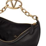 VALENTINO GARAVANI SMALL VLOGO MOON HOBO BAG IN GRAINY CALFSKIN WITH CHAIN