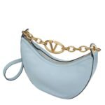 vVALENTINO GARAVANI SMALL VLOGO MOON HOBO BAG IN GRAINY CALFSKIN WITH CHAIN