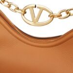 VALENTINO GARAVANI VLOGO MOON MEDIUM GRAINY CALFSKIN HOBO BAG WITH CHAIN