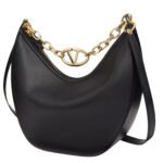 VALENTINO GARAVANI VLOGO MOON MEDIUM GRAINY CALFSKIN HOBO BAG WITH CHAIN