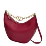 VALENTINO GARAVANI VLOGO MOON MEDIUM GRAINY CALFSKIN HOBO BAG WITH CHAINVALENTINO GARAVANI VLOGO MOON MEDIUM GRAINY CALFSKIN HOBO BAG WITH CHAIN