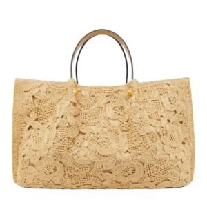 VALENTINO GARAVANI MEDIUM SHOPPING BAG IN LACE-EFFECT RAFFIA