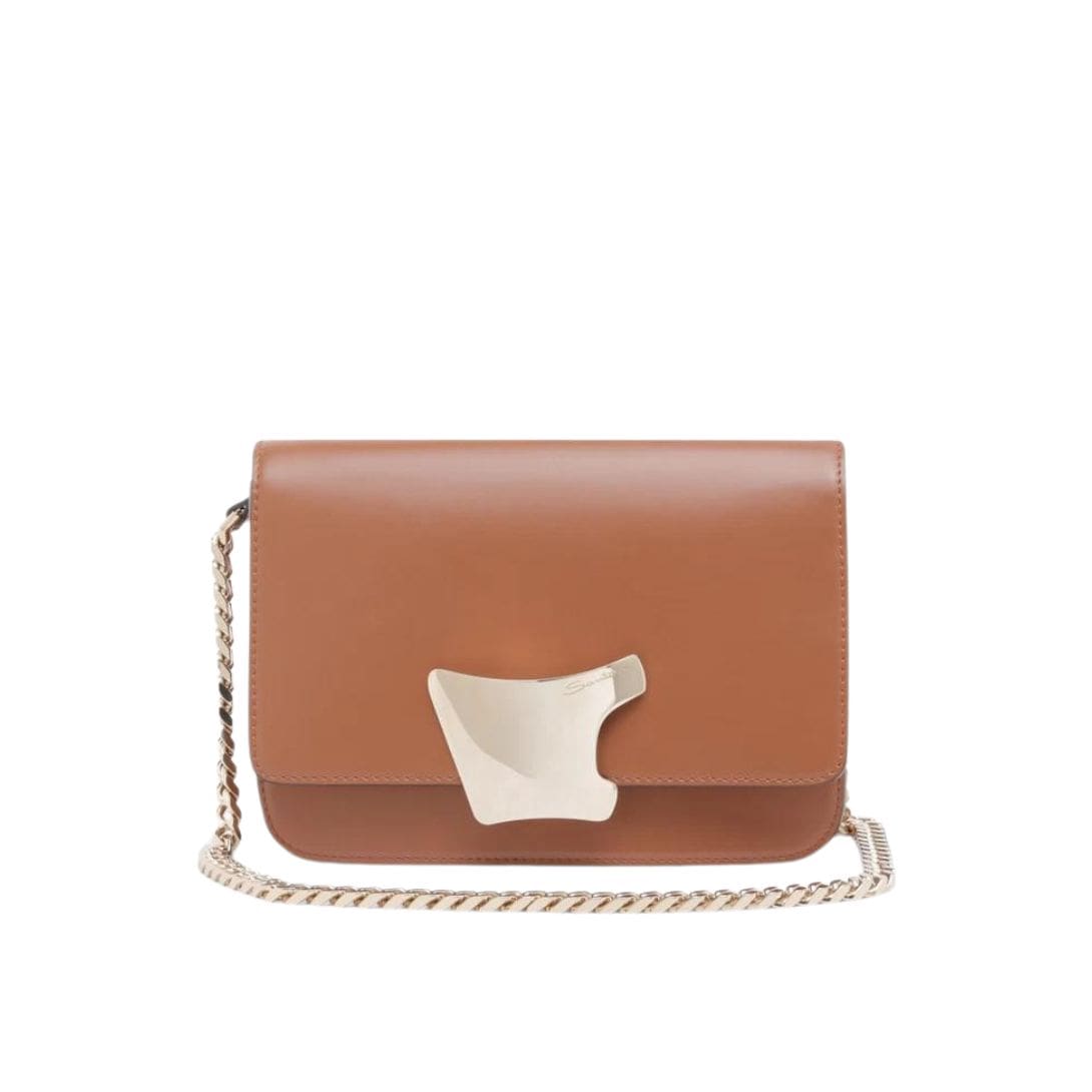 SANTONI BROWN LEATHER CROSSBODY BAG