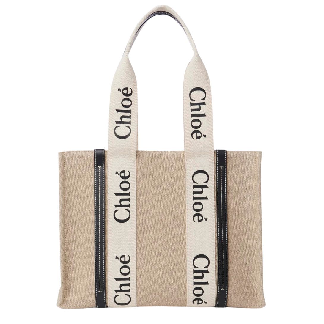 CHLOE MEDIUM WOODY TOTE BAG WHITE AND BLUE