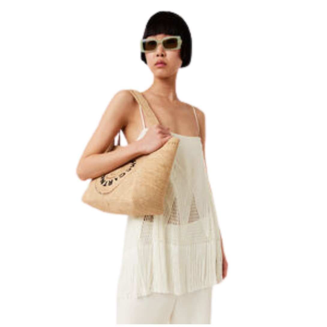 STELLA MCCARTNEY LOGO RAFFIA LARGE TOTE BAG