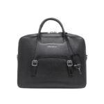 SANTONI BLACK EMBOSSED LEATHER BRIEFCASE