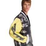  BALMAIN LEATHER VARSITY JACKET WITH TIGER PRINT