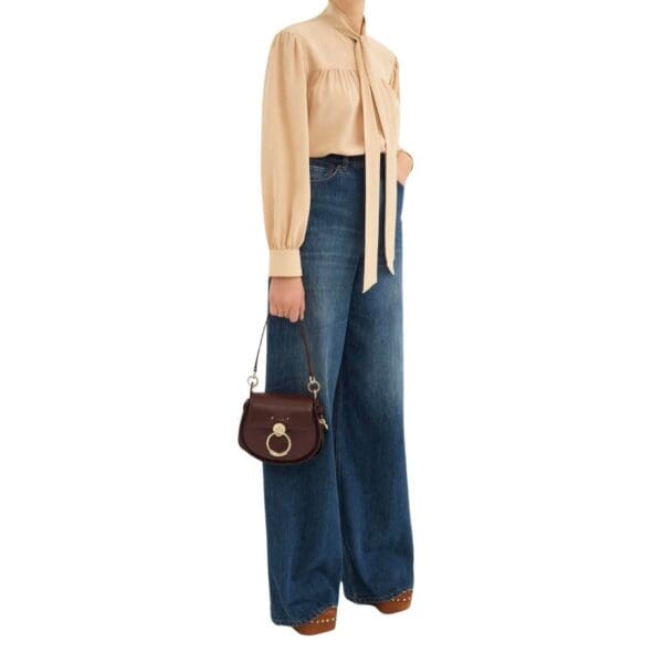 CHLOE SMALL TESS BAG IN SHINY & SUEDE LEATHER BURNT BROWN