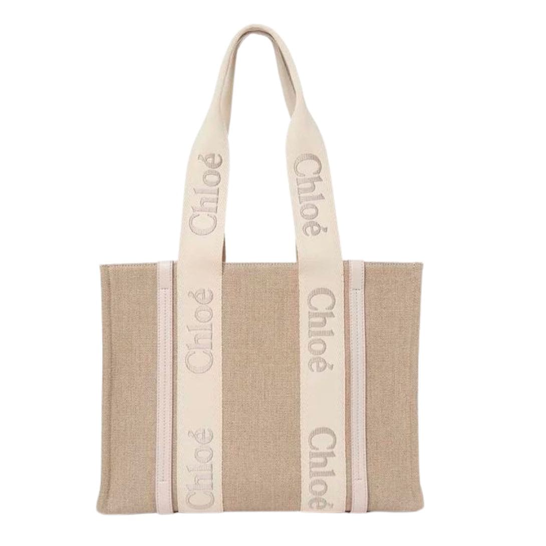 CHLOE WOODY TOTE BAG IN LINEN WILD GREY