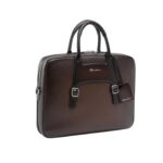 SANTONI BROWN EMBOSSED LEATHER BRIEFCASE