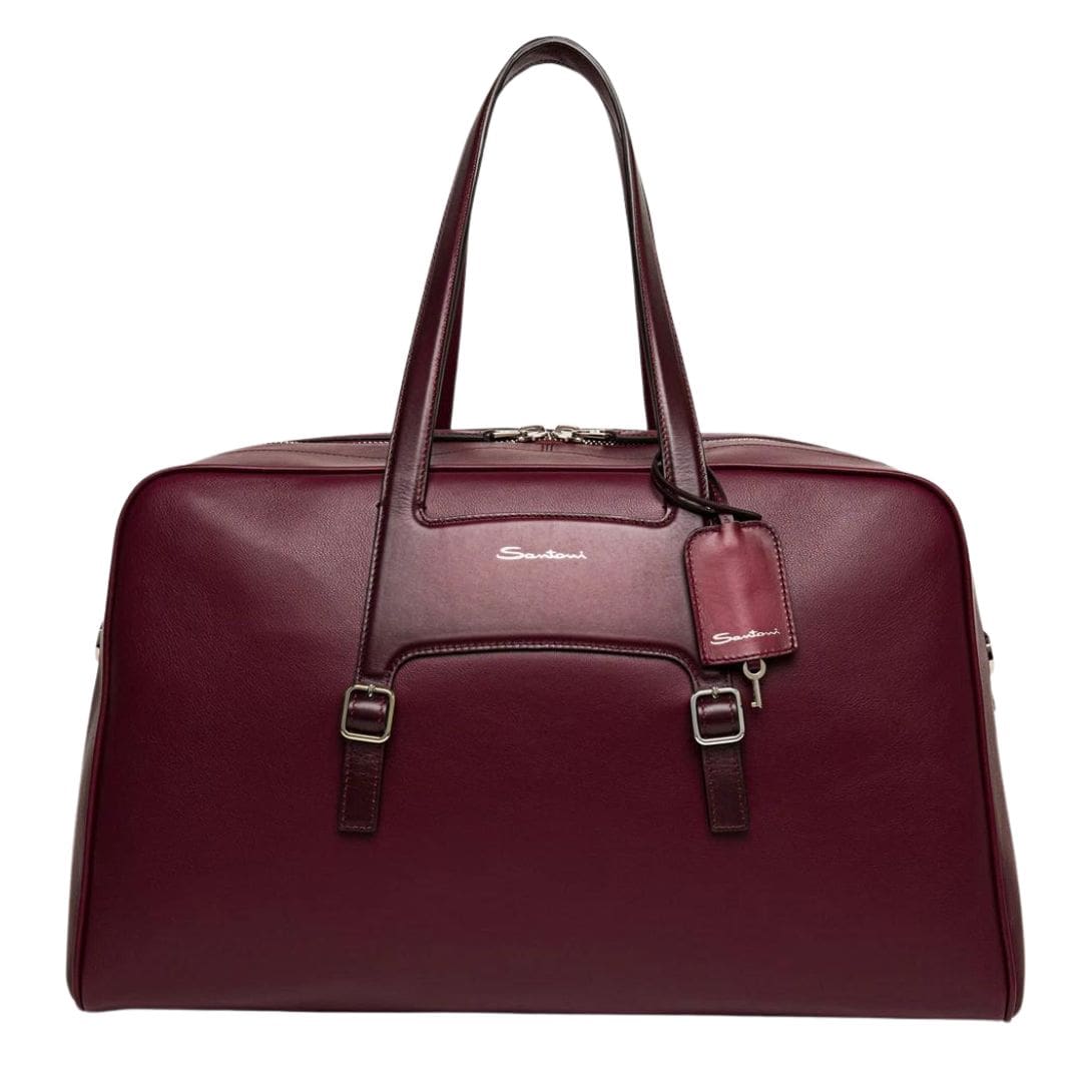 SANTONI BURGUNDY LEATHER WEEKEND BAG 1 SANTONI BURGUNDY LEATHER WEEKEND BAG