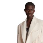 BALMAIN UNISEX LONG FRINGED WOOL AND CASSHMERE COAT