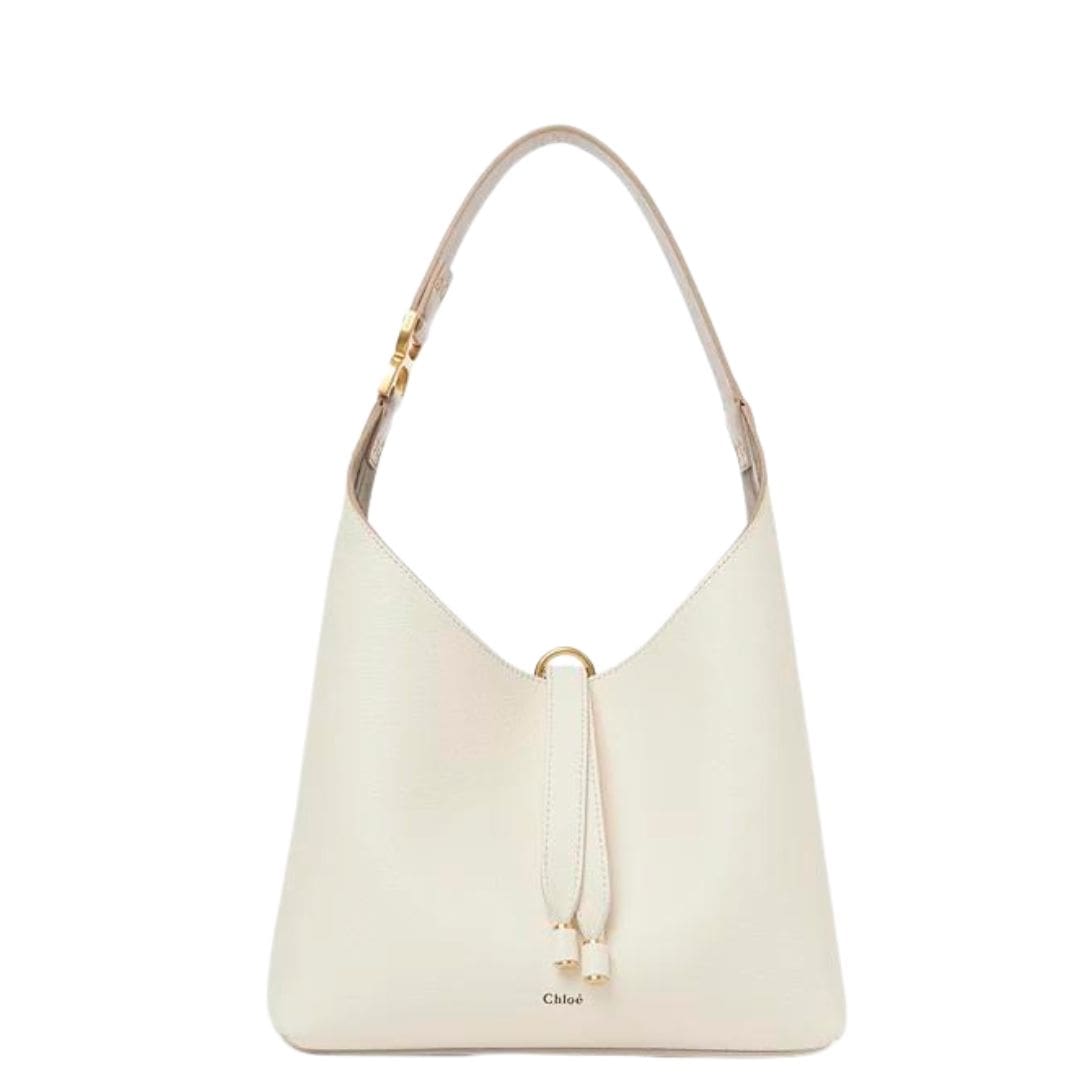 CHLOE SMALL MARCIE HOBO BAG IN GRAINED LEATHER MISTY IVORY