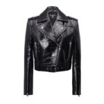 BALMAIN  CROCODILE EFFECT LEATHER BIKER JACKET