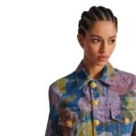 BALMAIN DEINM JACKET WITH PASTEL ROSES