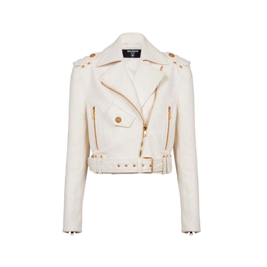 BALMAIN ZIPPED LEATHER BIKER JACKET