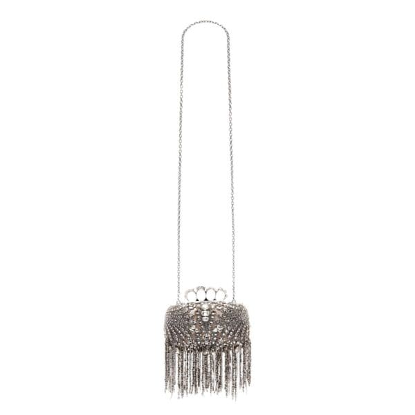 ALEXANDER MCQUEEN WOMANS EXPLODED VICTORIAN JEWEL KNUCKLE CLUTCH IN SILVER