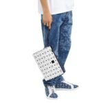 MCM AREN WRISTLET ZIP POUCH IN VISETOS WHITE