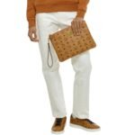 MCM WRISTLET ZIP POUCH IN VISETOS ORIGINAL COGNAC