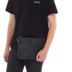 MCM WRISTLET ZIP POUCH IN VISETOS ORIGINAL BLACK