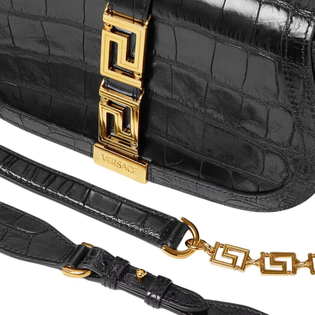 VERSACE CROC-EFFECT GRECA GODDESS SHOULDER BAG