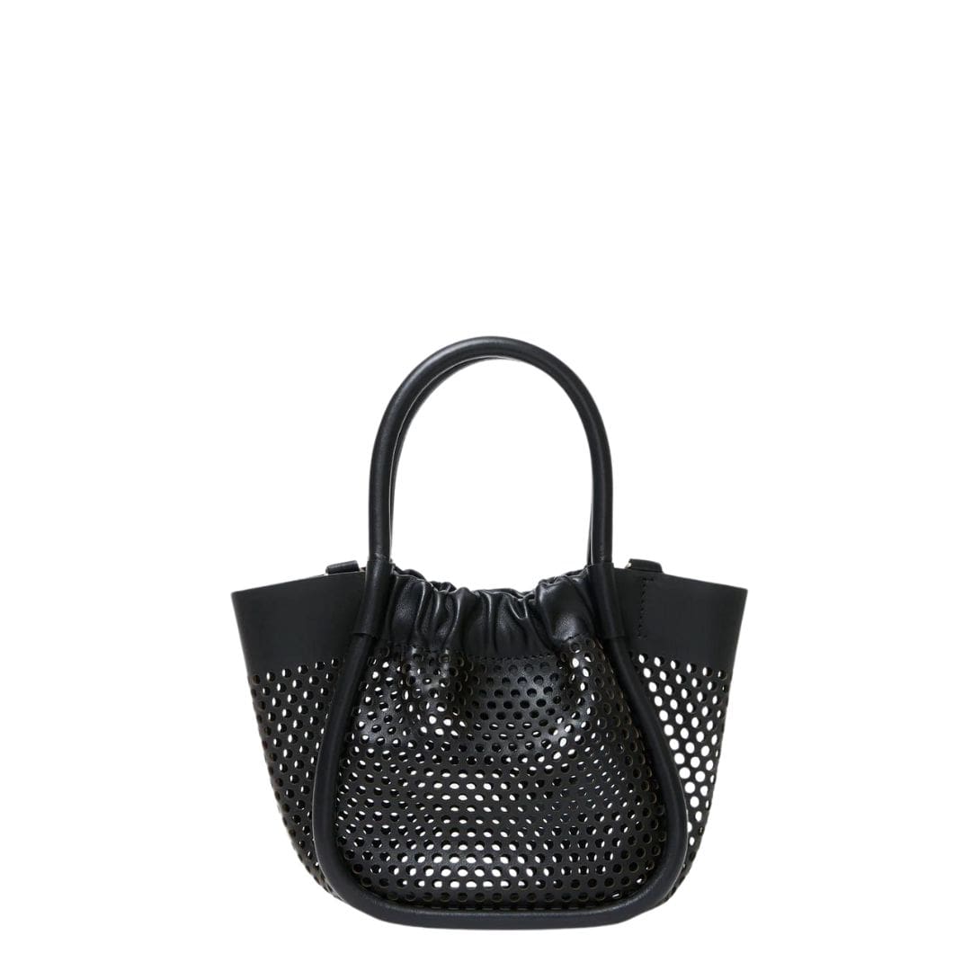 PROENZA EXTRA SMALL RUCHED TOTE IN PERFORATED LEATHER BLACK