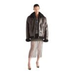 PRADA OVERSIZED SHEARLING JACKET IN COFFEE BLACK