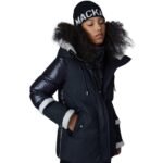 MACKAGE CYRAH ARCTIC TWILL DOWN JACKET WITH SHEARLING TRIM