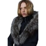 MACKAGE TRISH POWDER TOUCH DOWN COAT WITH SILVER FOX FUR SIGNATURE MACKAGE COLLAR