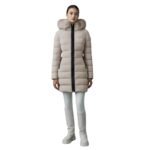 MACKAGE FCALLA AGILE-360 STRETCH LIGHT DOWN COAT WITH BLUE FOX FUR COLLAR
