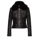 MAGDA BUTRYM AVIATOR FAUX FUR LEATHER JACKET IN BLACK