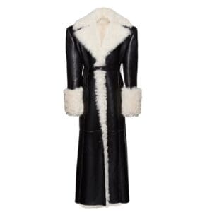 MAGDA BUTRYM LONG BELTED SHEARLING LEATHER COAT IN BLACK