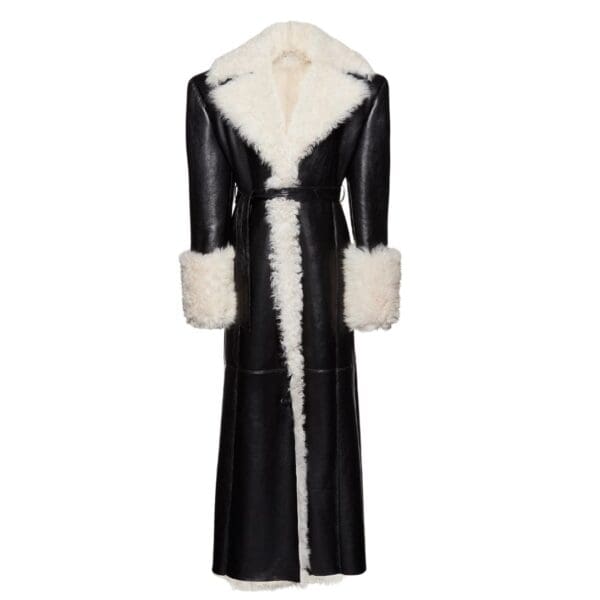 MAGDA BUTRYM LONG BELTED SHEARLING LEATHER COAT IN BLACK