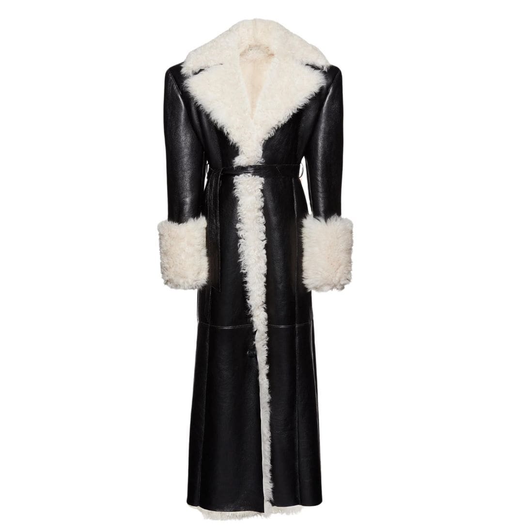 MAGDA BUTRYM LONG BELTED SHEARLING LEATHER COAT IN BLACK