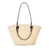 LOEWE ANAGRAM BASKET BAG IN IRACA PALM AND CALFSKIN