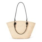 LOEWE ANAGRAM BASKET BAG IN IRACA PALM AND CALFSKIN