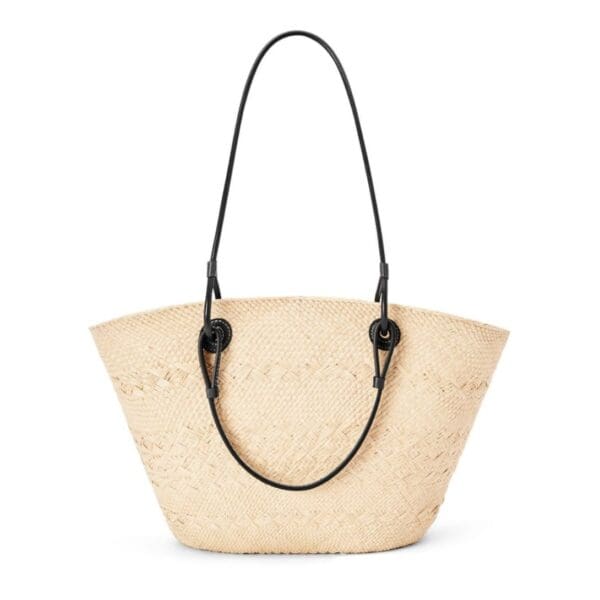 LOEWE ANAGRAM BASKET BAG IN IRACA PALM AND CALFSKIN