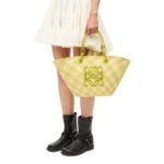 LOEWE ANAGRAM BASKET BAG IN IRACA PALM AND CALFSKIN