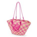 LOEWE ANAGRAM BASKET BAG IN IRACA PALM AND CALFSKIN