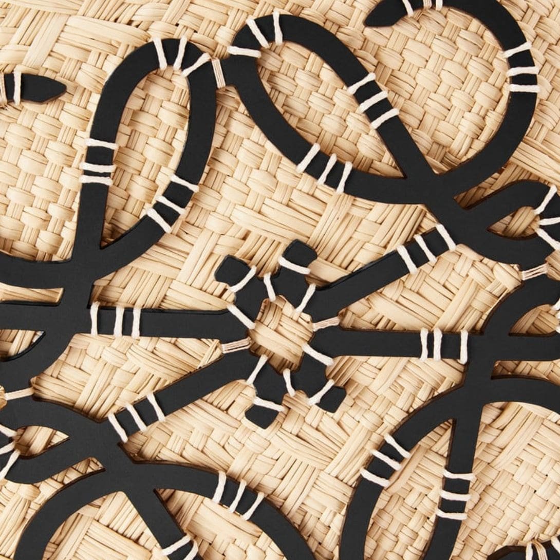 LOEWE SMALL ANAGRAM BASKET BAG IN IRACA PALM AND CALFSKIN