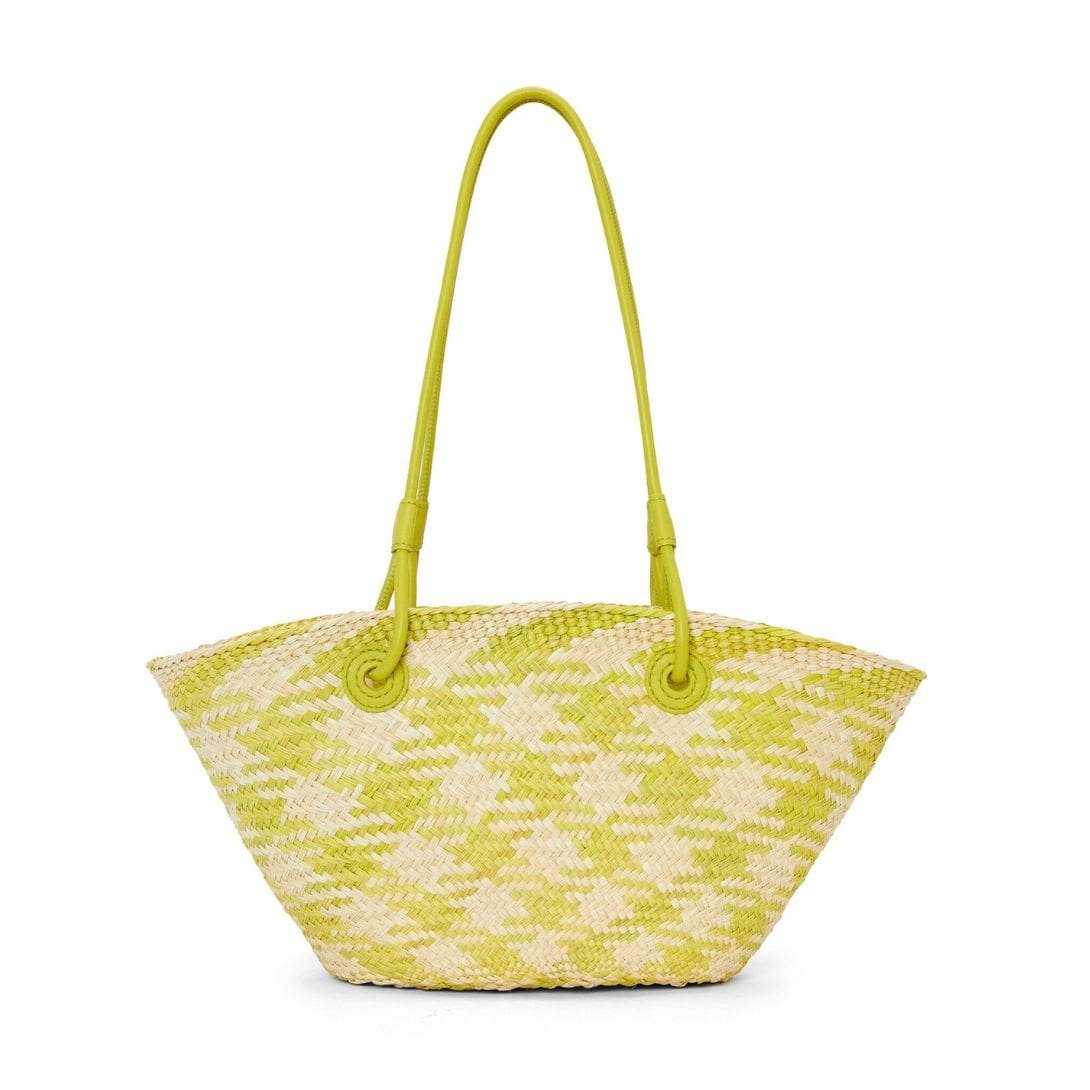LOEWE SMALL ANAGRAM BASKET BAG IN IRACA PALM AND CALFSKIN