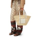 LOEWE BASKET BAG IN PALM LEAF AND CALFSKIN