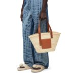 LOEWE BASKET BAG IN PALM LEAF AND CALFSKIN