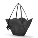 LOEWE PETAL BASKET BAG IN RAFFIA AND CALFSKIN
