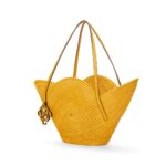 LOEWE PETAL BASKET BAG IN RAFFIA AND CALFSKIN