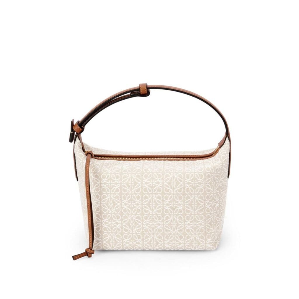 LOEWE SMALL CUBI BAG IN JACQUARD WITH ANAGRAM MOTIF AND CALFSKIN