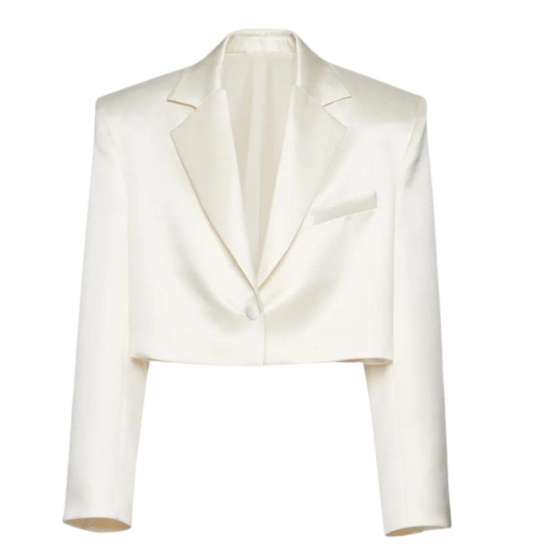 MAGDA BUTRYM CROPPED SILK BLEND BLAZER IN CREAM