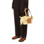 LOEWE SMALL ELEPHANT BASKET BAG IN RAFFIA AND CALFSKIN